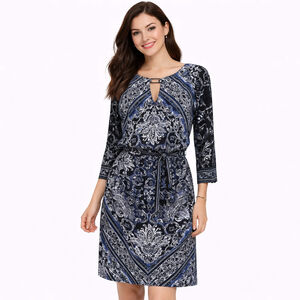 Women's White House Black Market S Long Sleeve Dress Blue Black